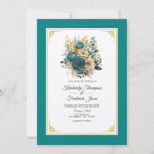 Faire-part de mariage turquoise et or floral (Devant)
