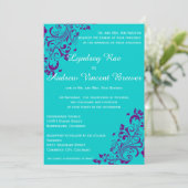 Faire-part de mariage turquoise et violette (Debout devant)