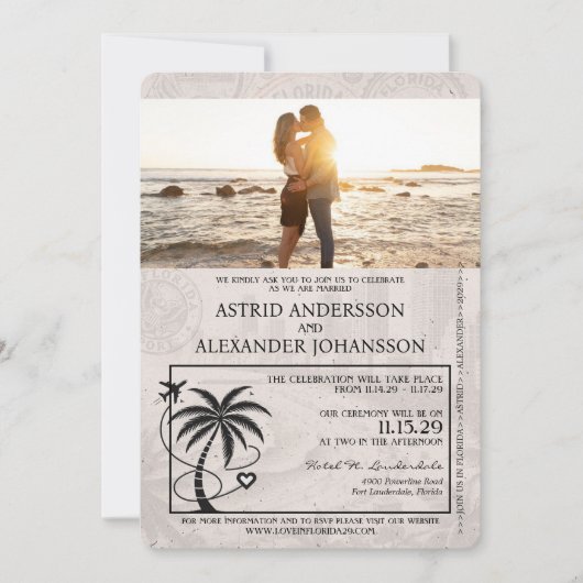 Faire-part de mariage turquoise Florida Passport (Devant)