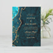 Faire-part de mariage Turquoise Gold Parties scint (Debout devant)