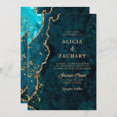Faire-part de mariage Turquoise Gold Parties scint (Devant / Derrière)