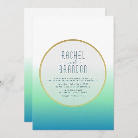 Faire-part de mariage Turquoise minimal (Devant / Derrière)