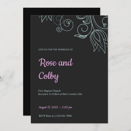 Faire-part de mariage Turquoise moderne (Devant / Derrière)