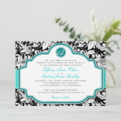 faire-part de mariage turquoise noir blanc damassé (Debout devant)