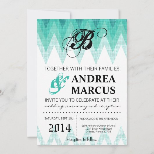 faire-part de mariage Turquoise Ombre Chevron 5x7 (Devant)