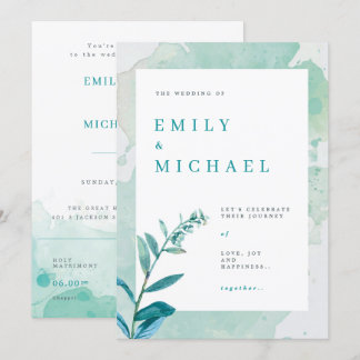 Faire-part de mariage turquoise Pastel Aquarelle R