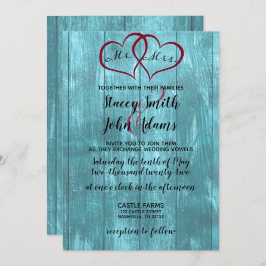 Faire-part de mariage Turquoise rustique (Devant / Derrière)