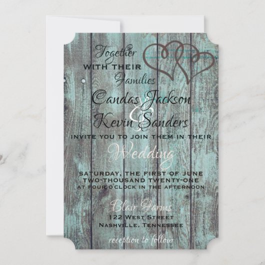 Faire-part de mariage turquoise rustique (Devant)