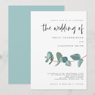 Faire-part de mariage Turquoise simple Eucalyptus