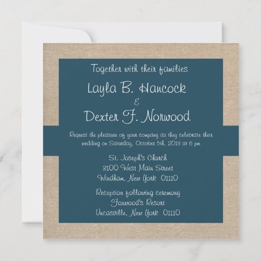 Faire-part de mariage Turquoise vert et beige Burl (Dos)