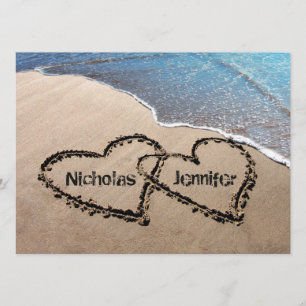 Faire-part de mariage Two Hearts In The Sand Plage