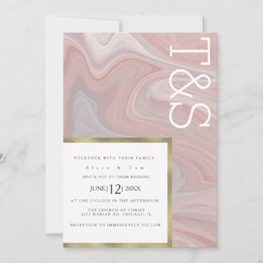 Faire-part de mariage typographie or blush liquide (Devant)