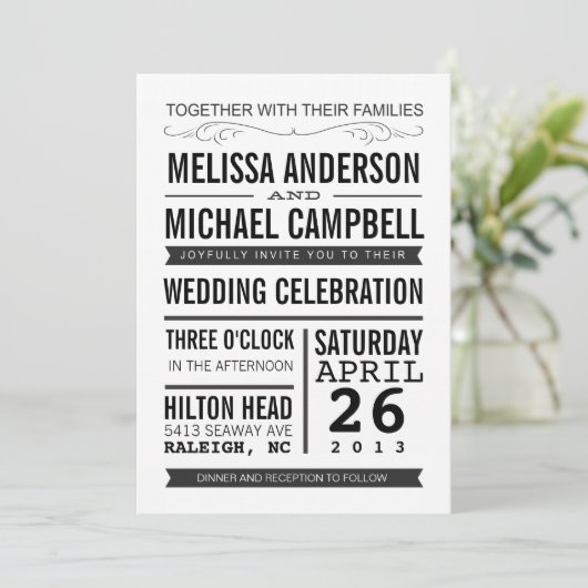 Faire-part de mariage typographique (Debout devant)