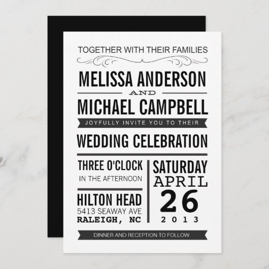 Faire-part de mariage typographique (Devant / Derrière)