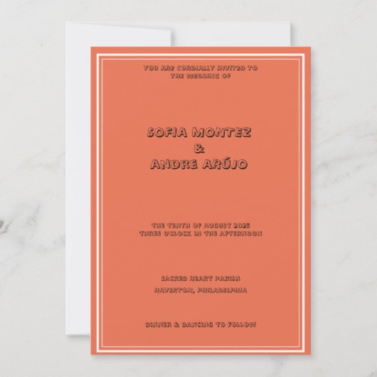 Faire-part de mariage typographique orange (Devant)