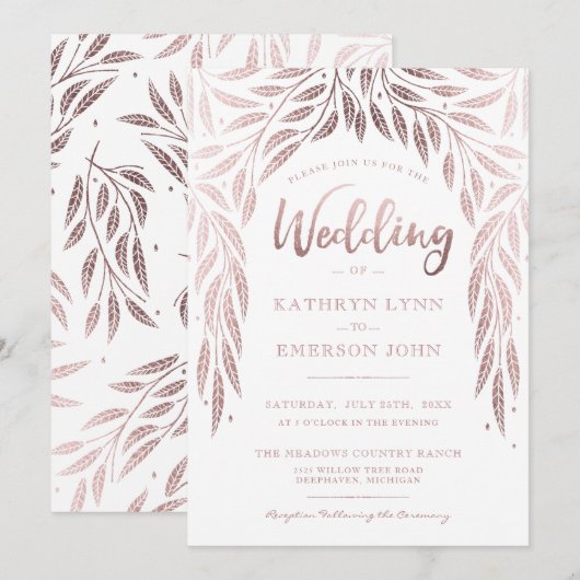 Faire-part de mariage Under the Willows Rose Gold (Devant / Derrière)