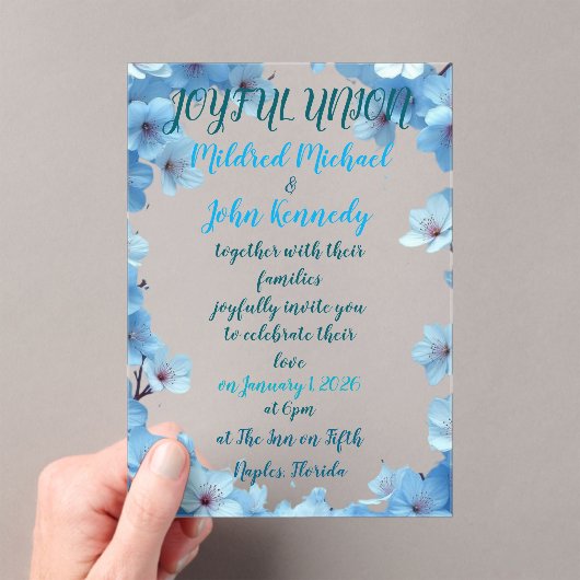 faire-part de mariage union joyeuse avec fleurs bl (In situ (ordinateur de poche))