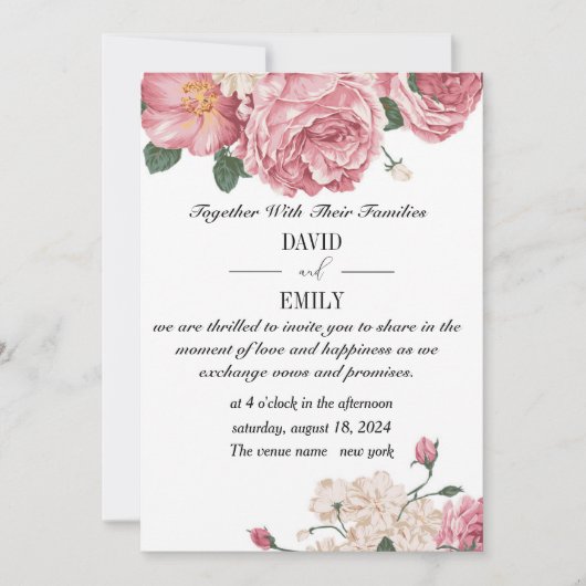 Faire-part de mariage unique avec des roses rouges (Devant)