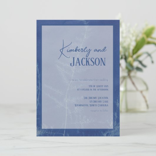 Faire-part de mariage unique Blue Boho (Debout devant)