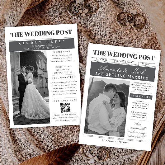 Faire-part de mariage unique dans un journal noir 