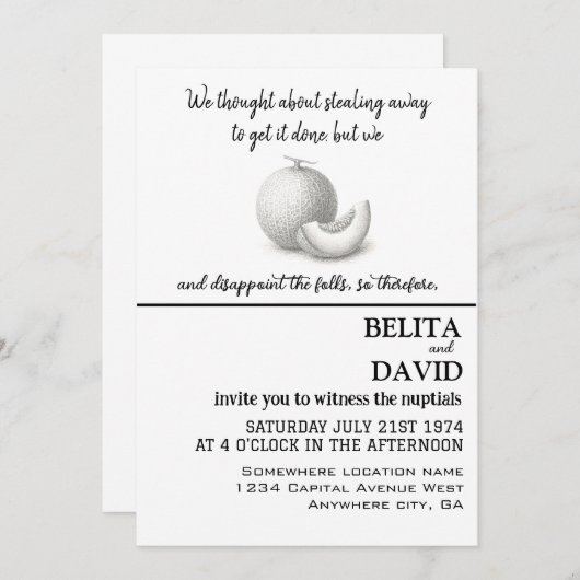 Faire-part de mariage unique et drôle (Devant / Derrière)