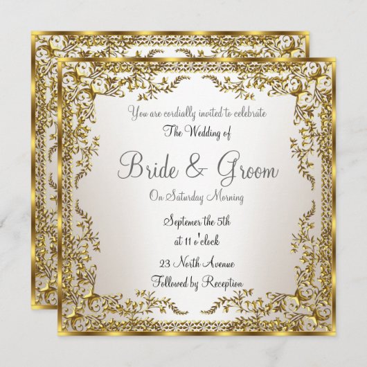 Faire-part de mariage unique et élégant or sépia (Devant / Derrière)