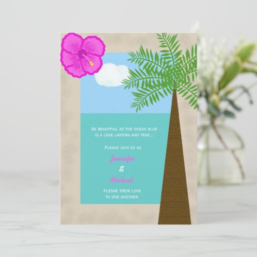 Faire-part de mariage unique sur une plage tropica (Debout devant)
