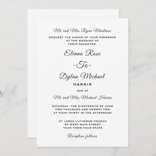 Faire-part de mariage universel traditionnel forme (Devant / Derrière)