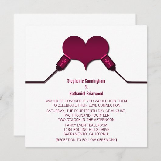 Faire-part de mariage USB Love Connection, Fuchsia (Devant / Derrière)