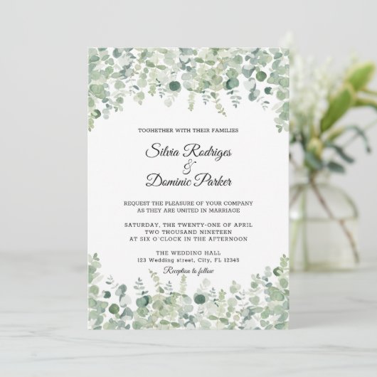 Faire-part de mariage végétal Eucalyptus (Debout devant)