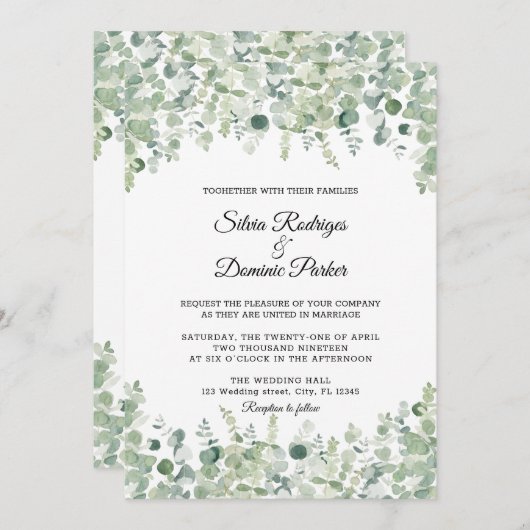 Faire-part de mariage végétal Eucalyptus (Devant / Derrière)