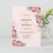 Faire-part de mariage végétal rose (Debout devant)