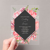 Faire-part de mariage végétal rose géométrique (In situ (ordinateur de poche))