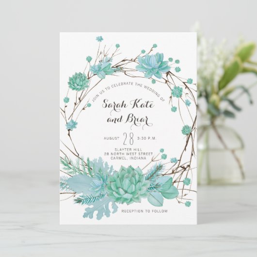 Faire-part de mariage végétal vert Succulent (Debout devant)