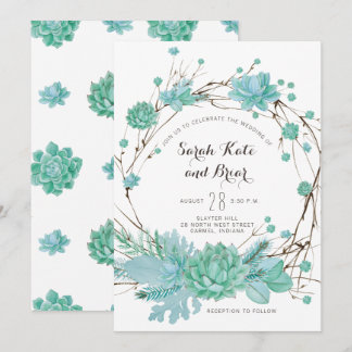 Faire-part de mariage végétal vert Succulent