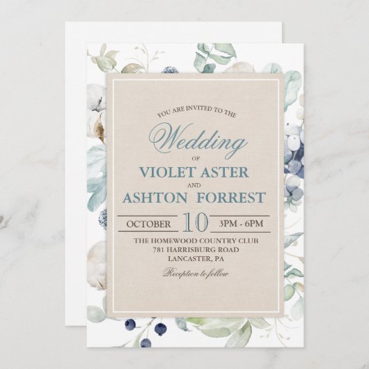 Faire-part de mariage végétale d'hiver (Devant / Derrière)