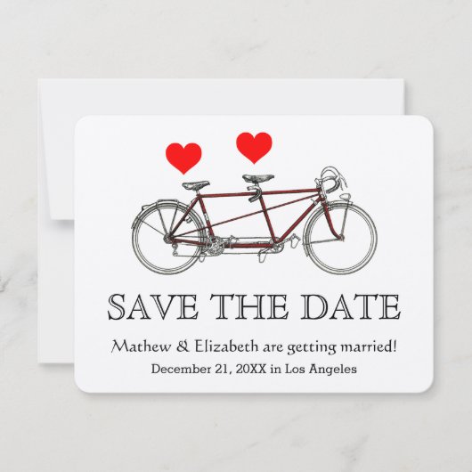 Faire-Part de Mariage Vélo Tandem Rétro Mignon (Devant)