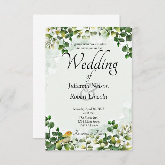 Faire-part de mariage verdoyant d'Eucalyptus (Devant / Derrière)