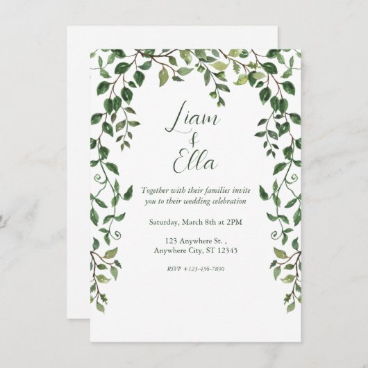 Faire-part de mariage verdoyante simple (Devant / Derrière)