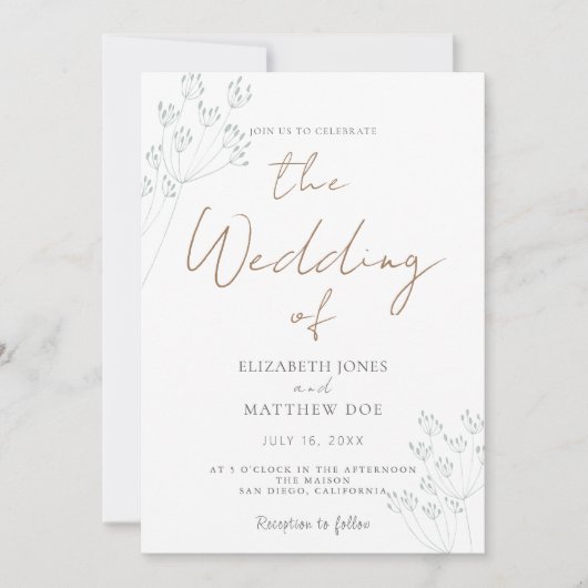 Faire-part de mariage verdure romantique (Devant)