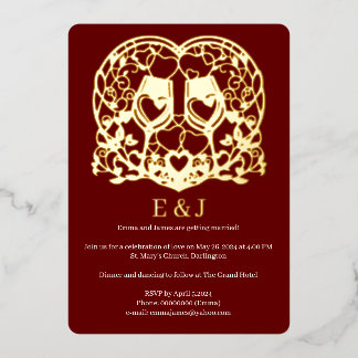 Faire-part de mariage, verres à vin, coeur