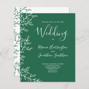 Faire-part de mariage vert à feuilles minimales du