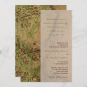 Faire-part de mariage vert à grains de bois (Devant / Derrière)