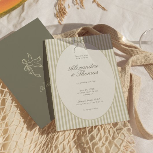 Faire-Part de Mariage Vert à Rayures Capriceux