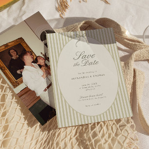 Faire-part de mariage vert à rayures capricieuses