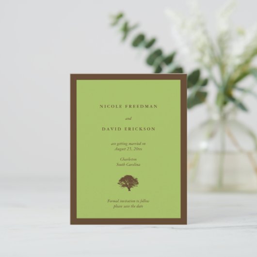 Faire-part de mariage vert arbre chêne enregistrer (Debout devant)