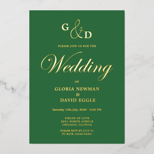 Faire-part de mariage vert avec véritable feuille (Recto)