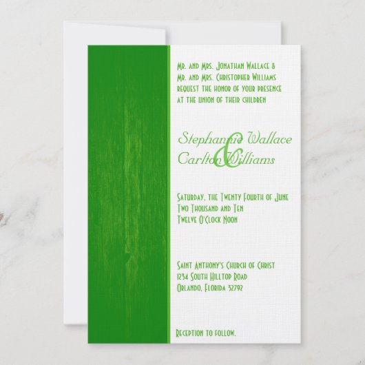 Faire-part de mariage vert/blanc sur le grain de b (Devant)