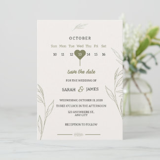 Faire-part de mariage vert botanique