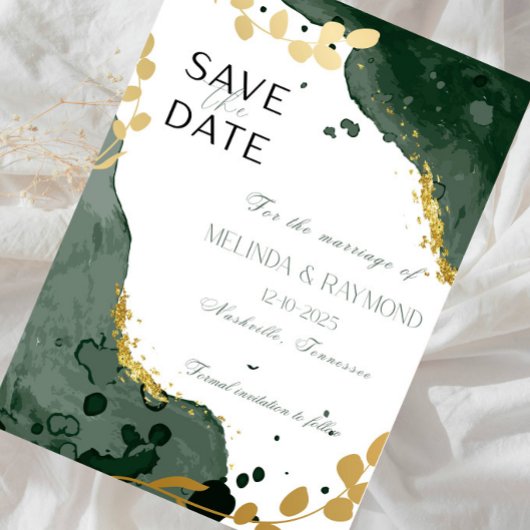 Faire-part de mariage vert botanique de luxe